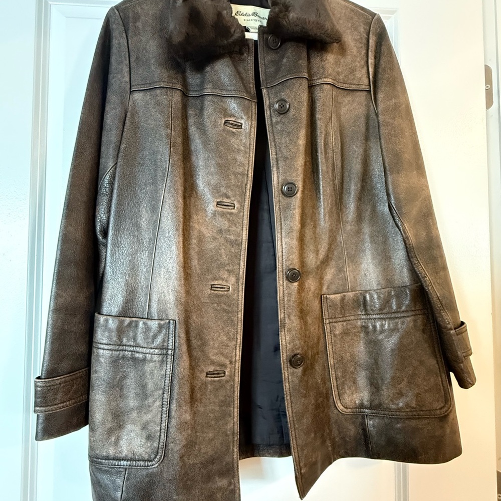 Eddie Bauer Brown distressed Leather Jacket great condition